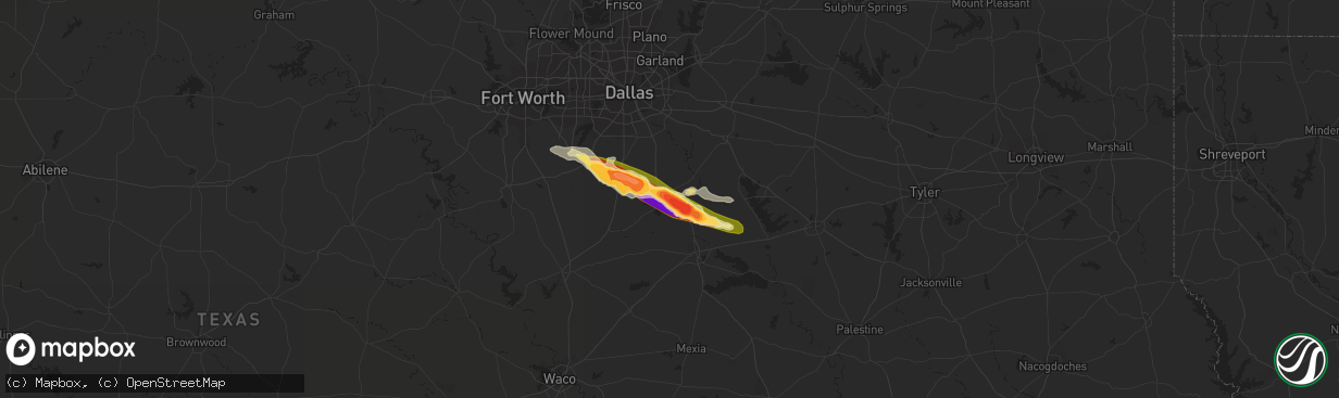 Hail map in Ennis, TX on June 14, 2023