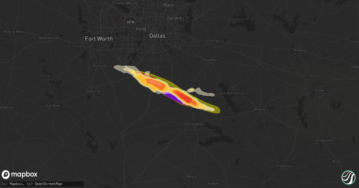 Hail map in Ennis, TX on June 14, 2023