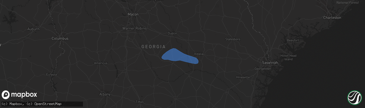 Hail map in Glenwood, GA on June 14, 2023