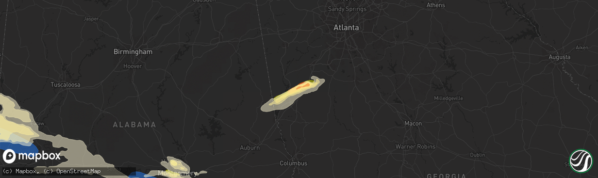 Hail map in Hogansville, GA on June 14, 2023