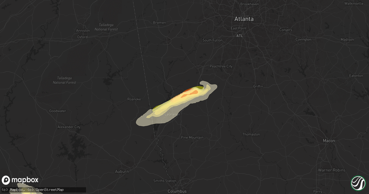 Hail map in Hogansville, GA on June 14, 2023