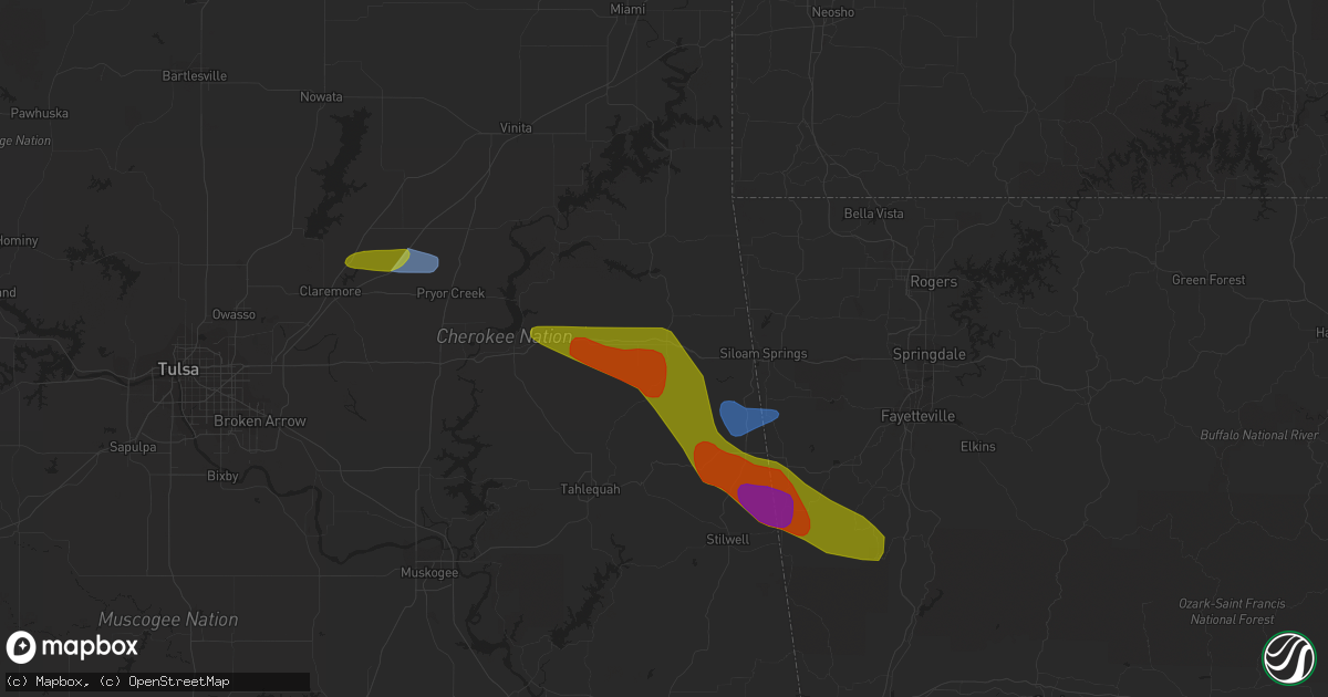 Hail map in Kansas, OK on June 14, 2023