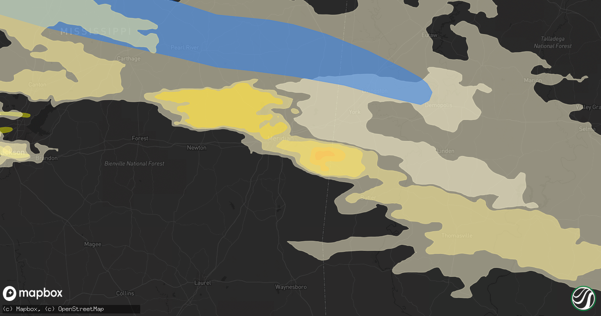 Hail map in Meridian, MS on June 14, 2023