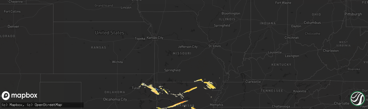 Hail map in Missouri on June 14, 2023