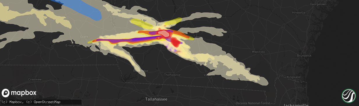 Hail map in Moultrie, GA on June 14, 2023