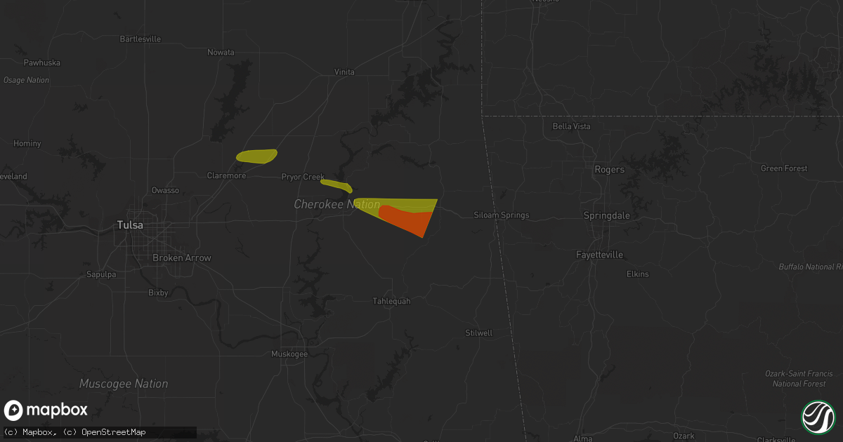 Hail map in Oaks, OK on June 14, 2023