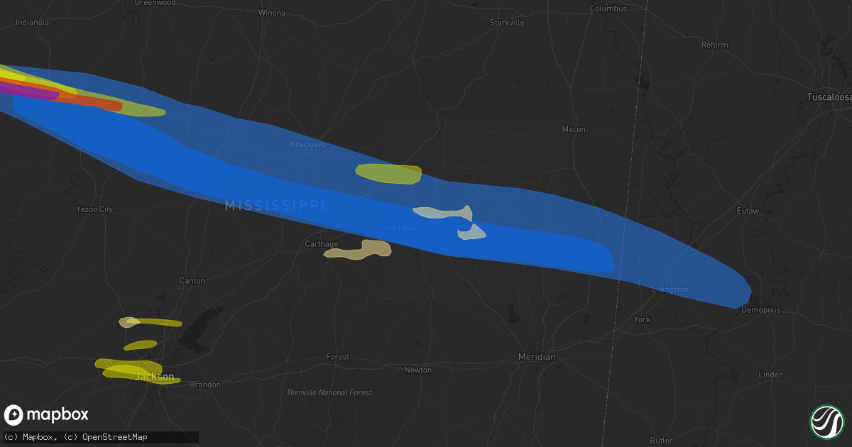Hail map in Philadelphia, MS on June 14, 2023