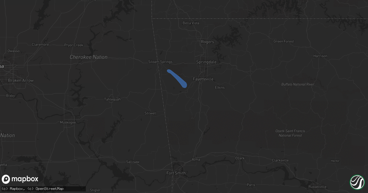 Hail map in Prairie Grove, AR on June 14, 2023