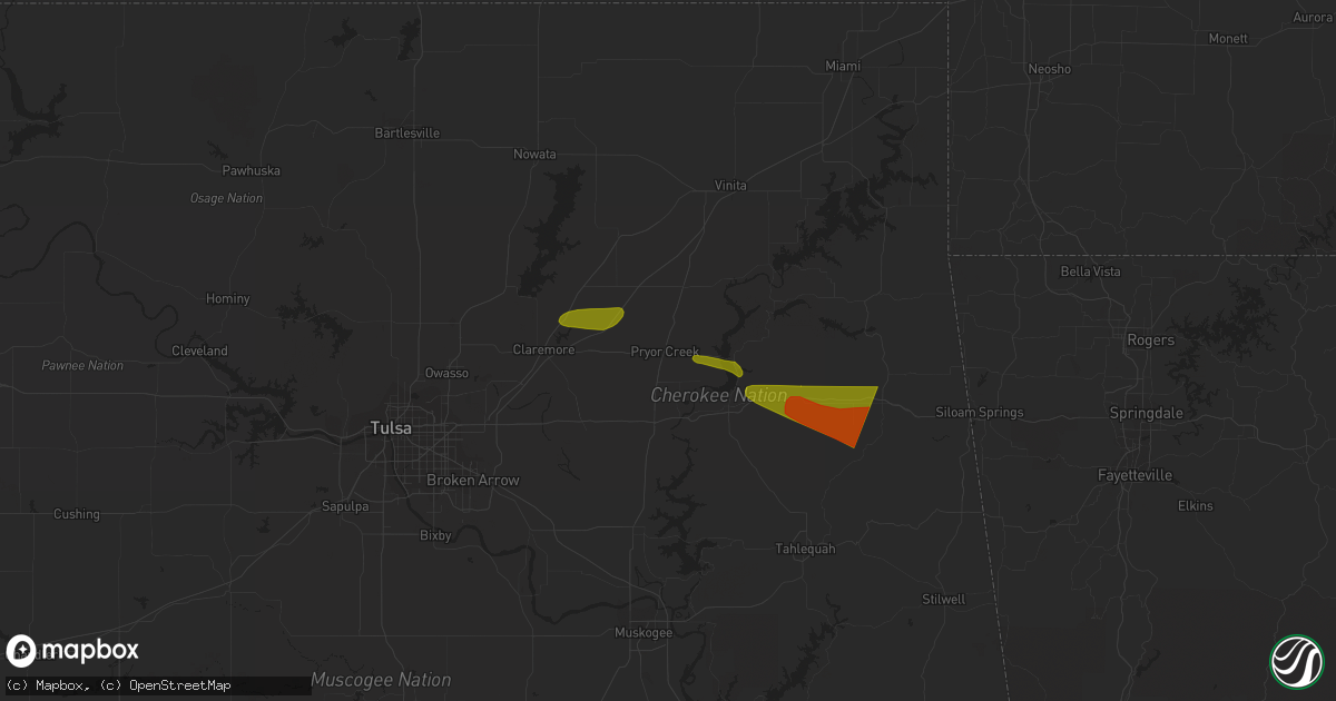 Hail map in Pryor, OK on June 14, 2023