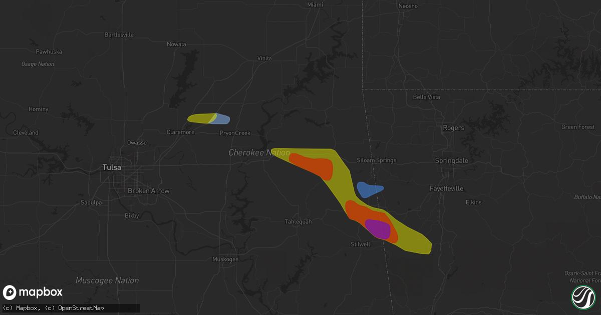 Hail map in Rose, OK on June 14, 2023