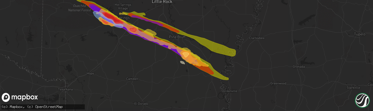 Hail map in Star City, AR on June 14, 2023