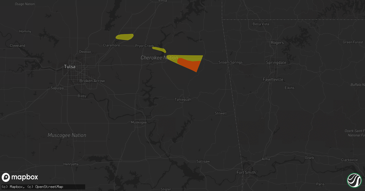 Hail map in Tahlequah, OK on June 14, 2023
