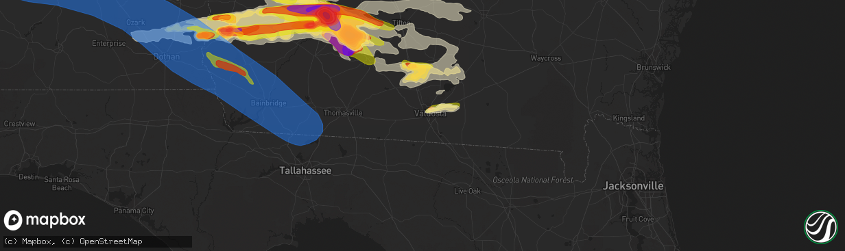 Hail map in Valdosta, GA on June 14, 2023