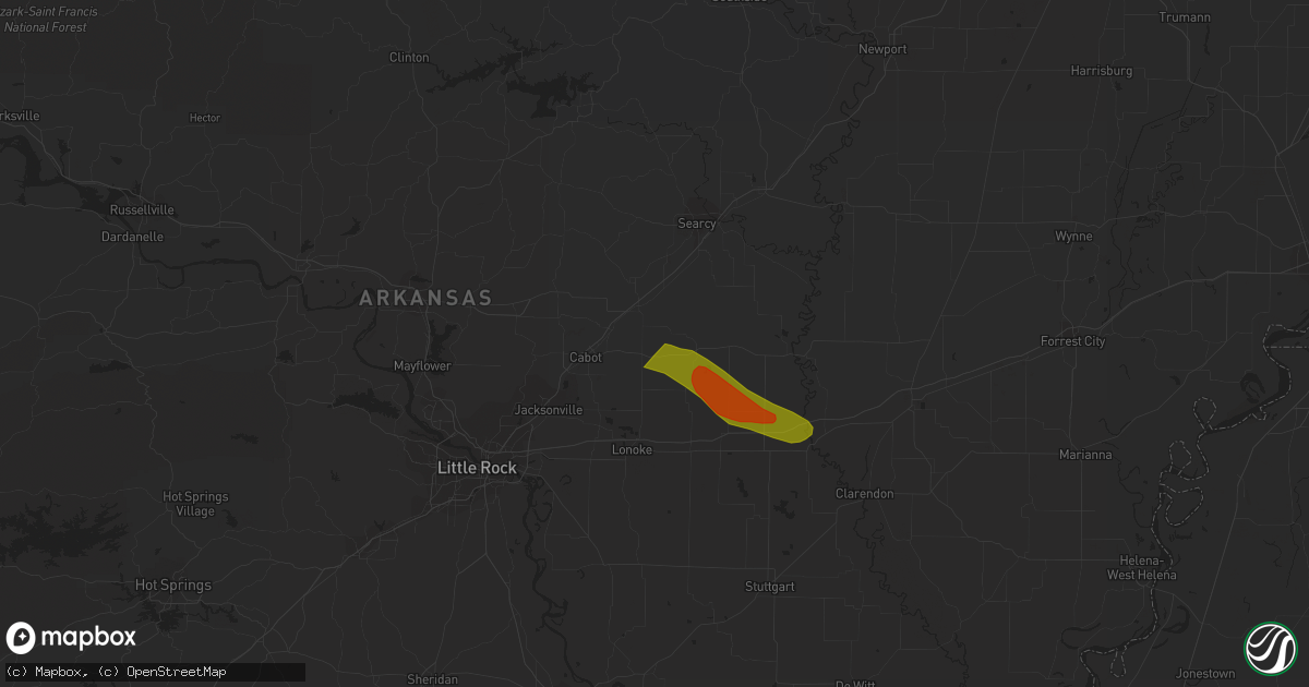 Hail map in Ward, AR on June 14, 2023
