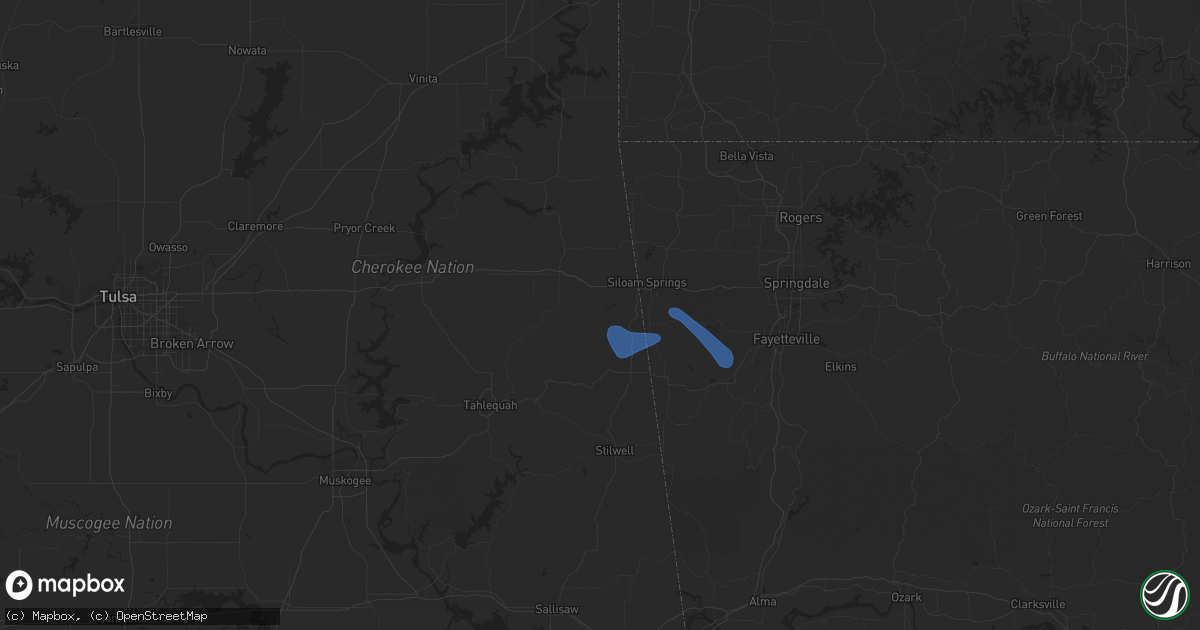 Hail map in Watts, OK on June 14, 2023