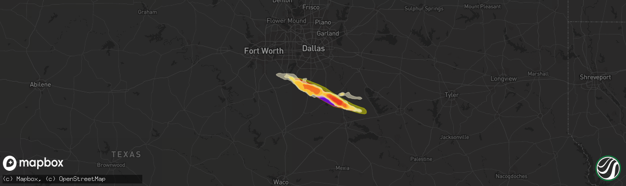 Hail map in Waxahachie, TX on June 14, 2023