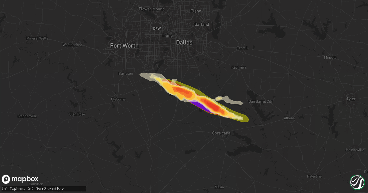 Hail map in Waxahachie, TX on June 14, 2023