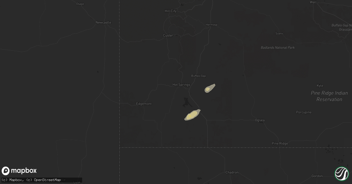 Hail map in Hot Springs, SD on June 14, 2024