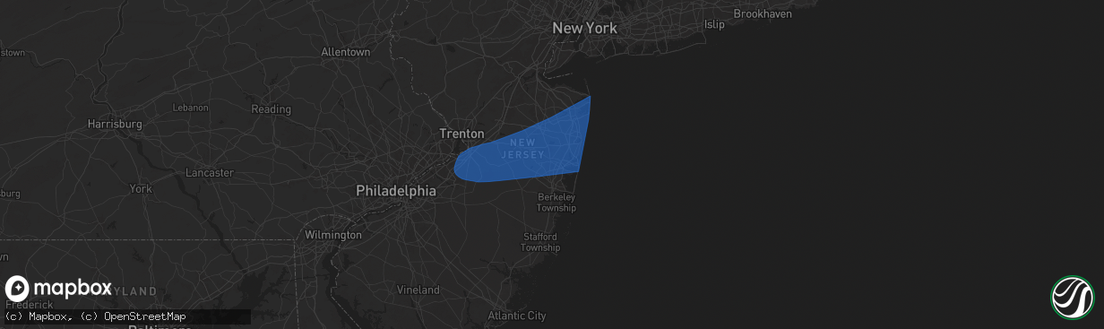 Hail map in Lakewood, NJ on June 14, 2024