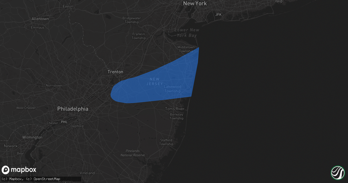 Hail map in Lakewood, NJ on June 14, 2024