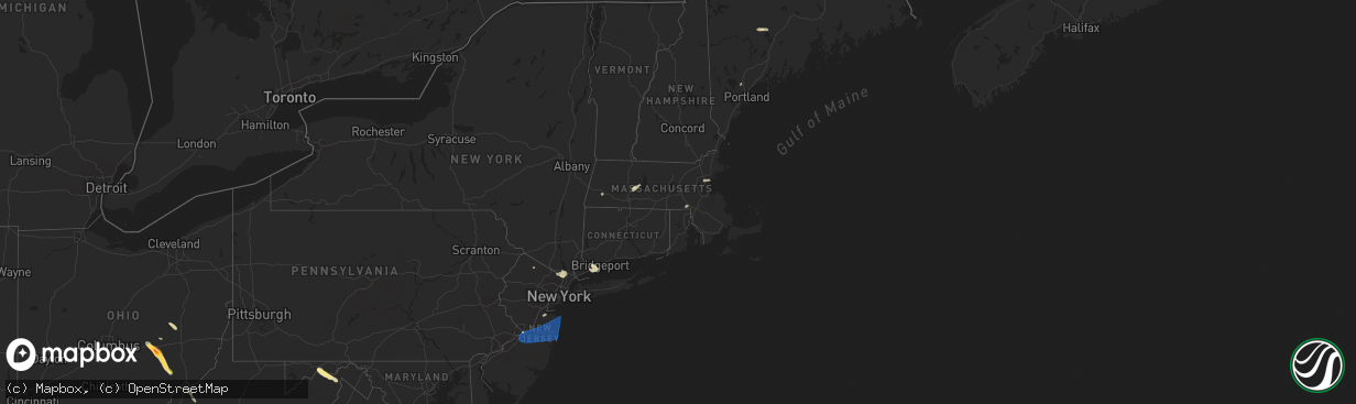 Hail map in Massachusetts on June 14, 2024