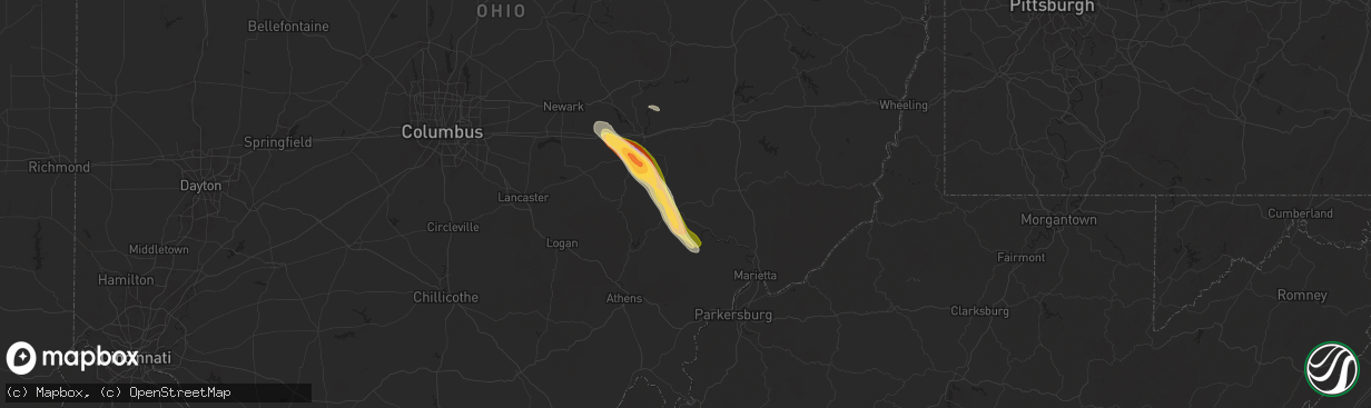 Hail map in Mcconnelsville, OH on June 14, 2024