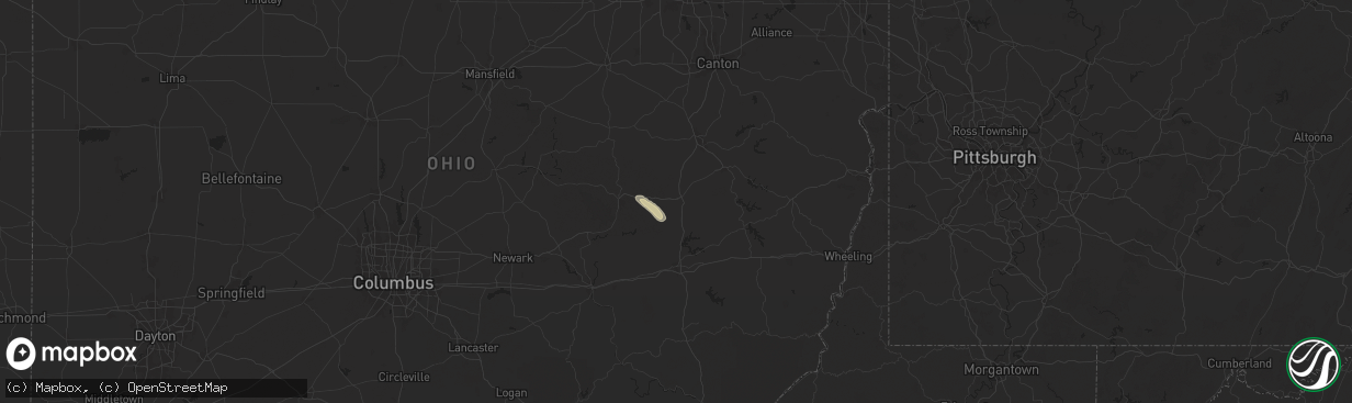 Hail map in Newcomerstown, OH on June 14, 2024