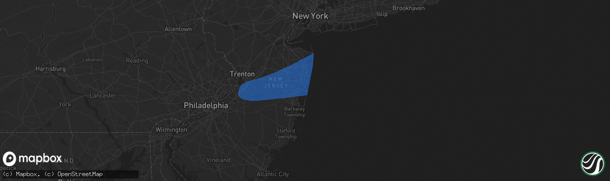 Hail map in Point Pleasant Beach, NJ on June 14, 2024
