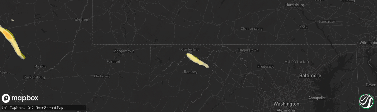 Hail map in Ridgeley, WV on June 14, 2024