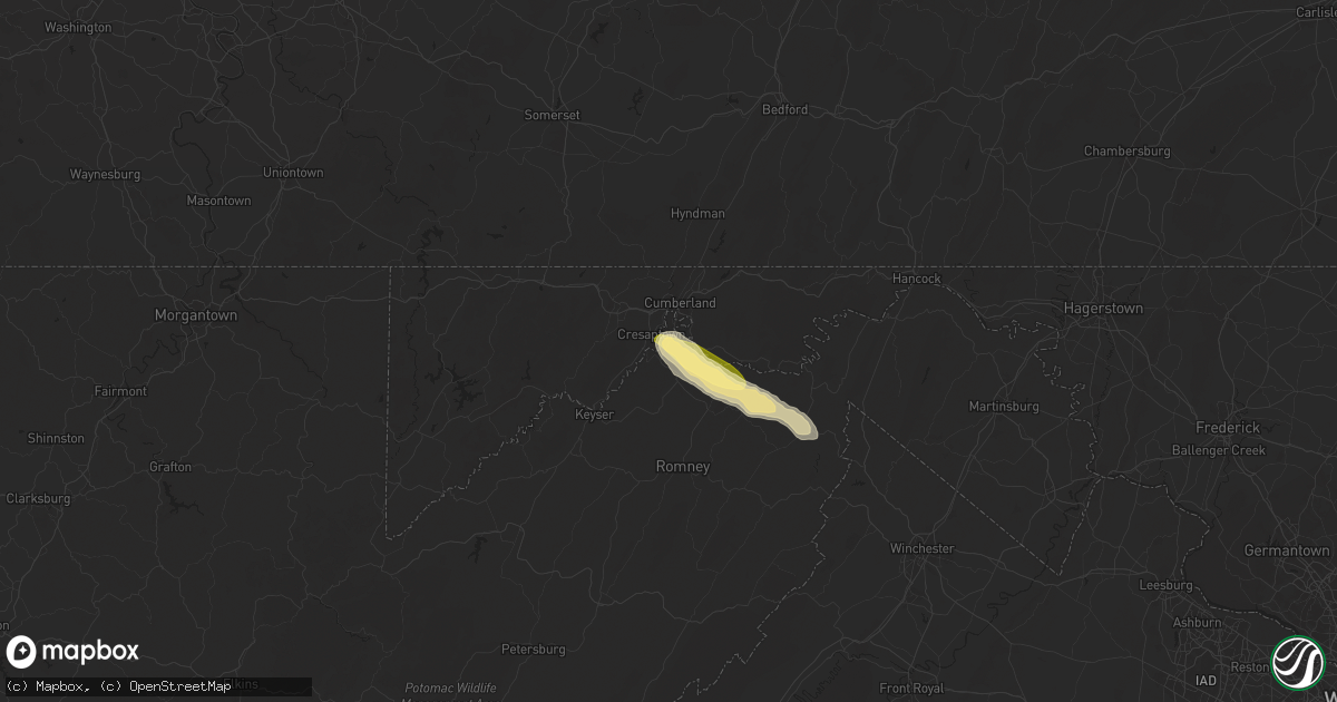 Hail map in Ridgeley, WV on June 14, 2024