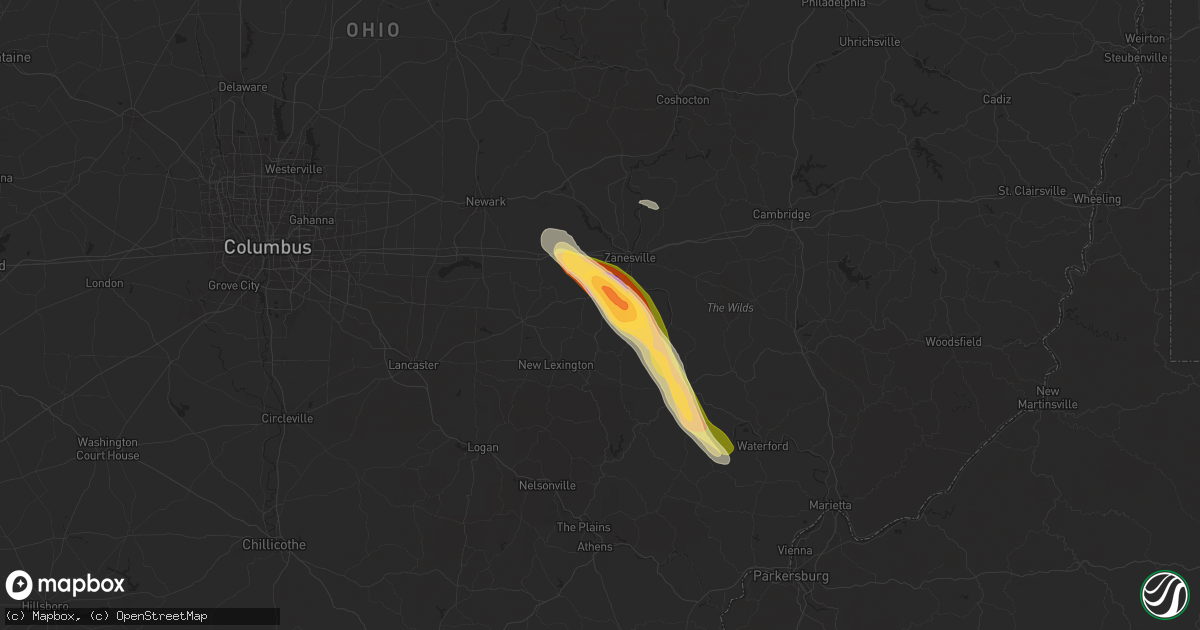 Hail map in Roseville, OH on June 14, 2024