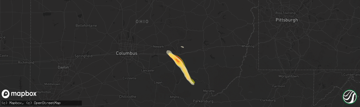 Hail map in Zanesville, OH on June 14, 2024