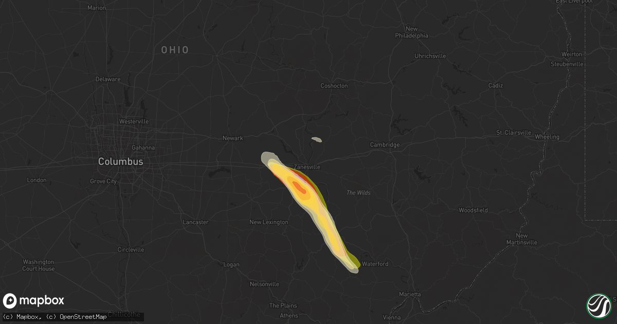 Hail map in Zanesville, OH on June 14, 2024