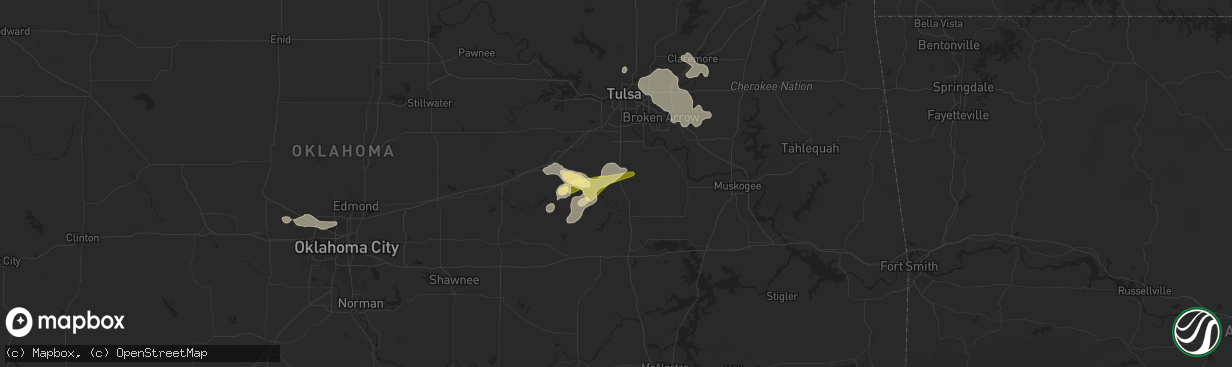 Hail map in Beggs, OK on June 14, 2025
