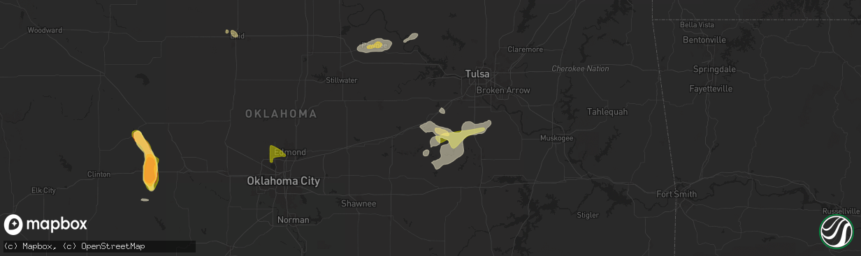Hail map in Bristow, OK on June 14, 2025