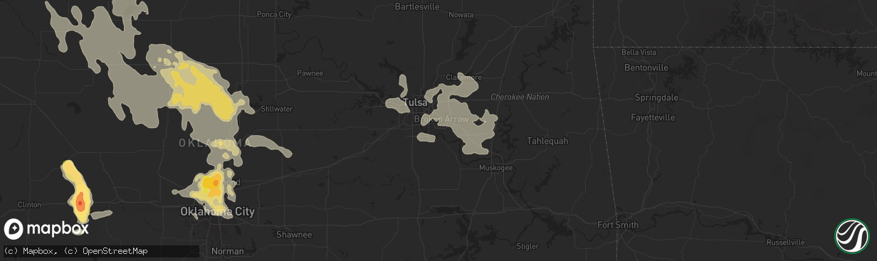 Hail map in Broken Arrow, OK on June 14, 2025