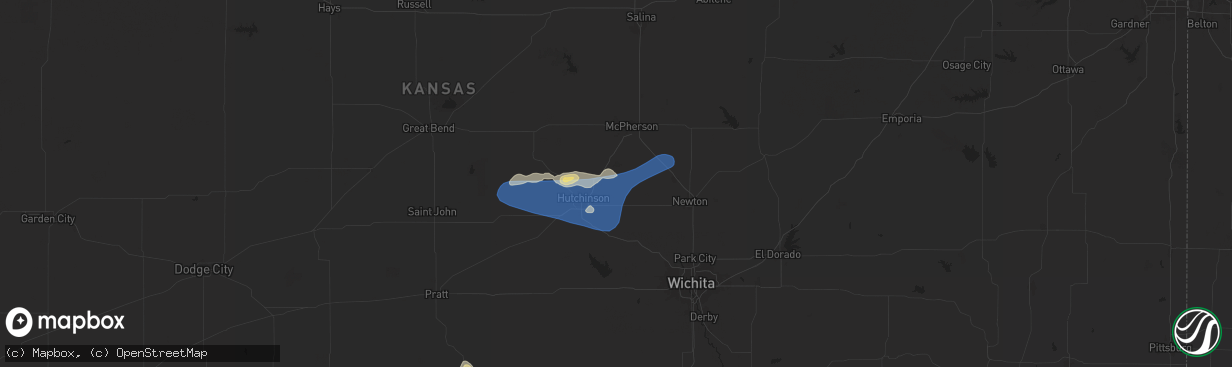 Hail map in Buhler, KS on June 14, 2025