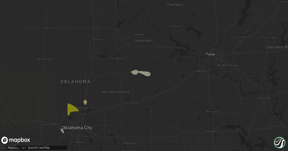 Hail map in Cushing, OK on June 14, 2025