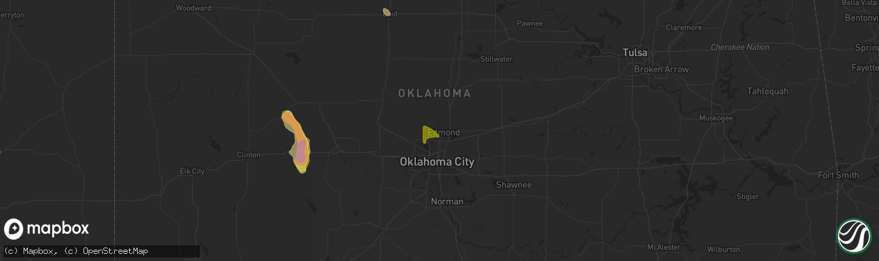 Hail map in Edmond, OK on June 14, 2025