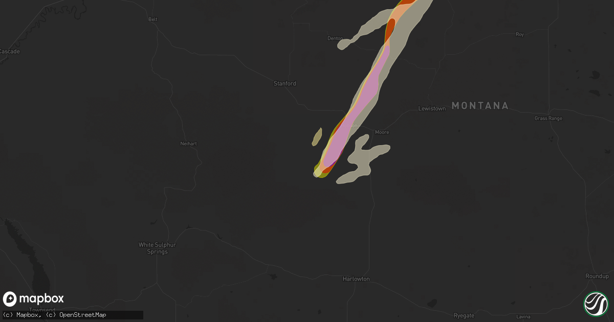 Hail map in Hobson, MT on June 14, 2025