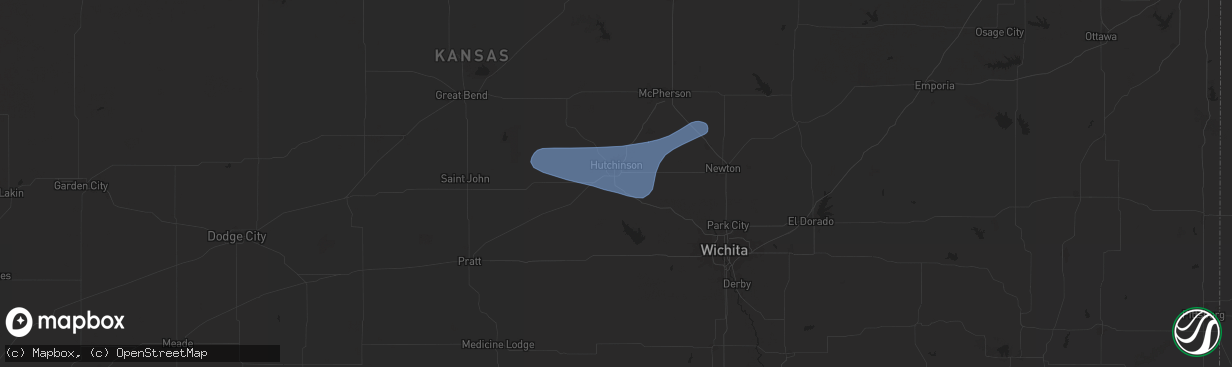 Hail map in Hutchinson, KS on June 14, 2025