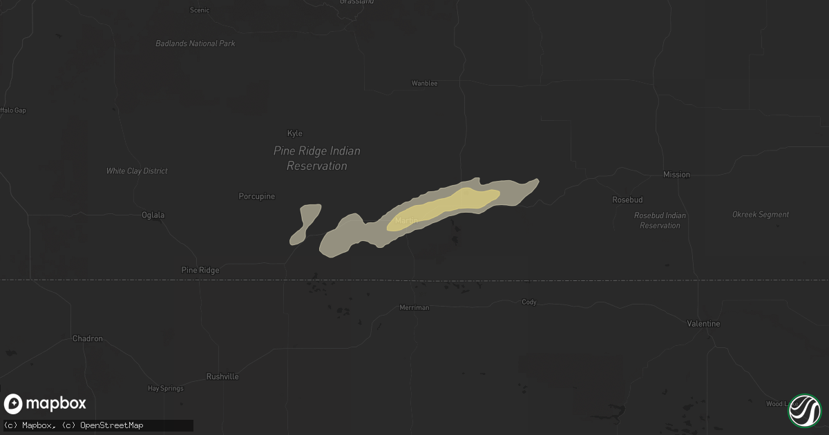 Hail map in Martin, SD on June 14, 2025