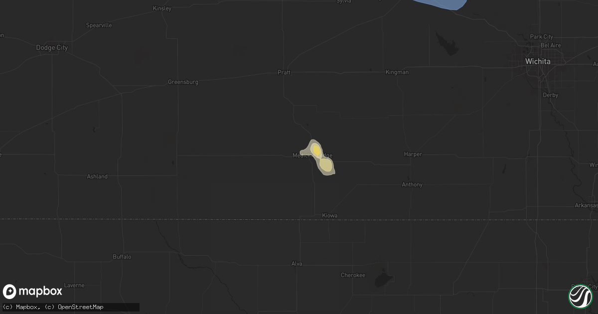 Hail map in Medicine Lodge, KS on June 14, 2025