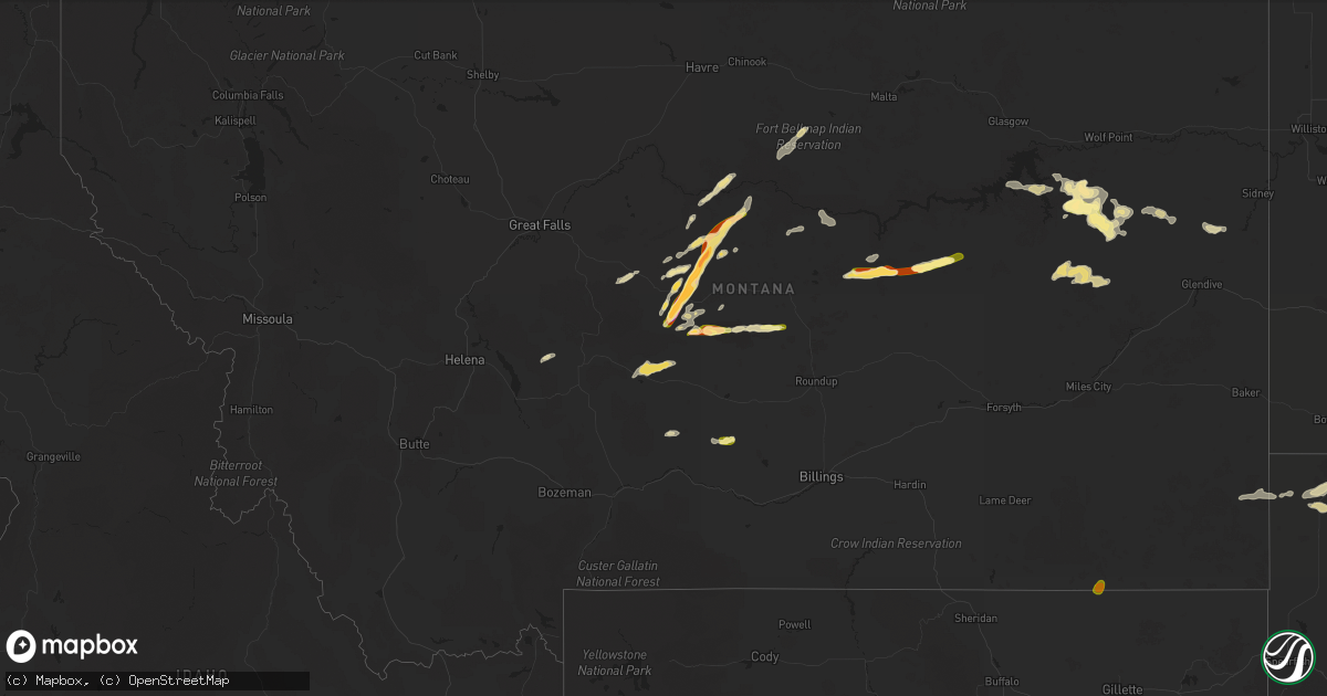 Hail map in Montana on June 14, 2025