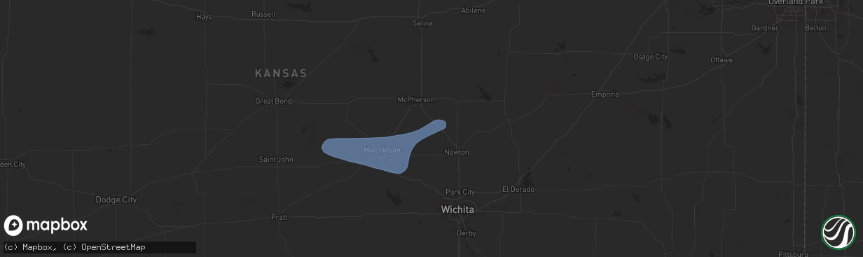 Hail map in Moundridge, KS on June 14, 2025