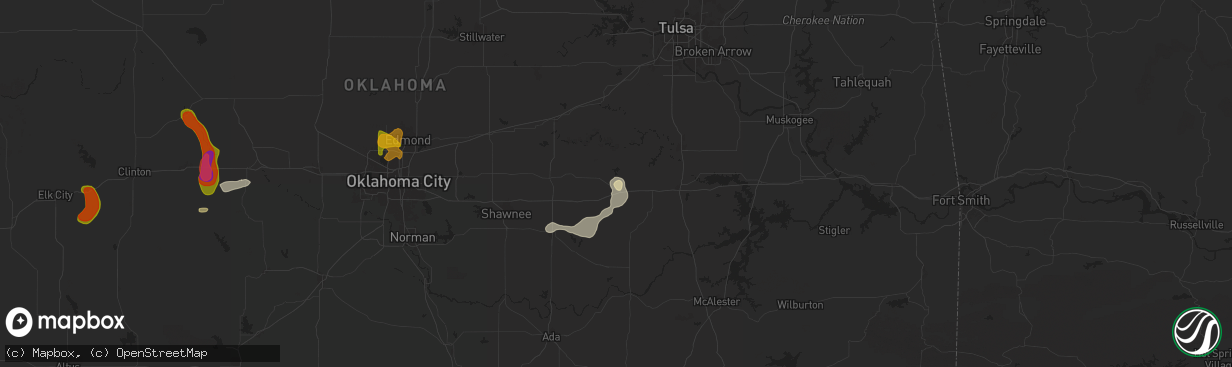 Hail map in Okemah, OK on June 14, 2025