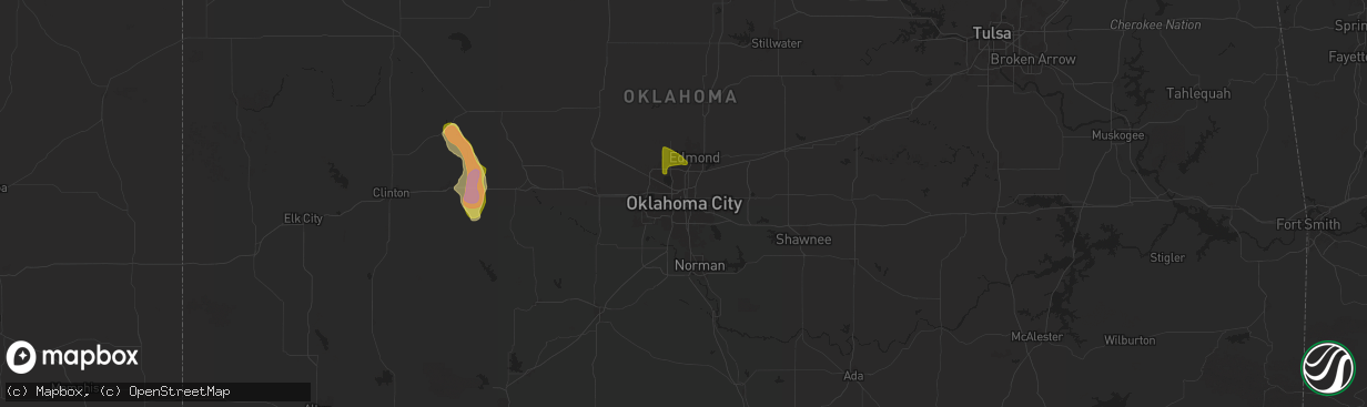 Hail map in Oklahoma City, OK on June 14, 2025