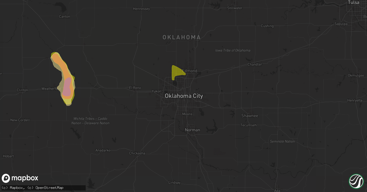 Hail map in Oklahoma City, OK on June 14, 2025