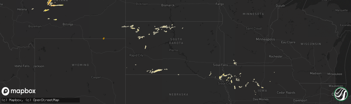 Hail map in South Dakota on June 14, 2025