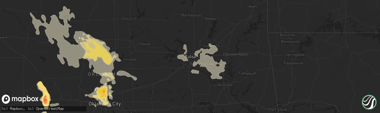Hail map in Tulsa, OK on June 14, 2025